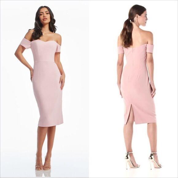 Dress The Population Bailey Dress Size Small Blush Pink Off Shoulder Crepe - Picture 1 of 8